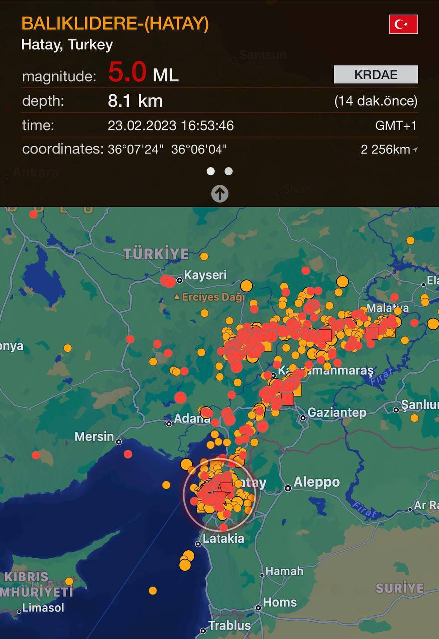 Карта землетрясения в турции сегодня