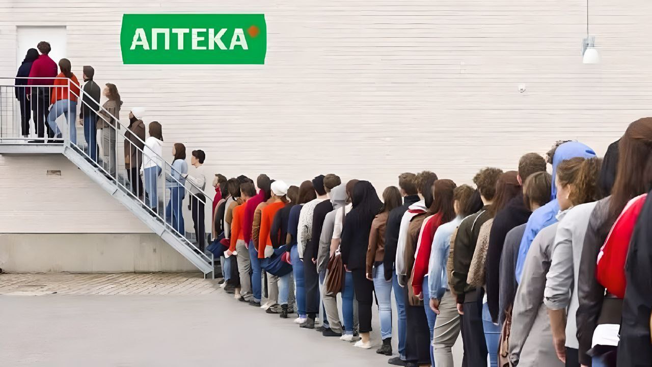 Картинка очередь в аптеку