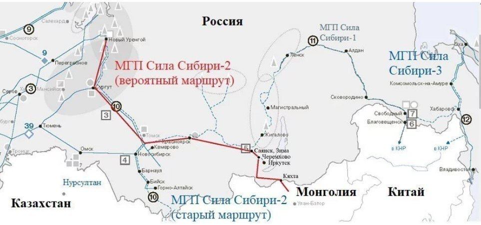 Схема маршрута прохождения газопровода