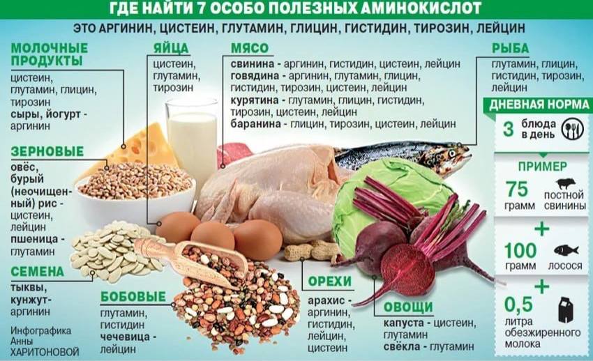 Аминокислота в продуктах содержится таблица